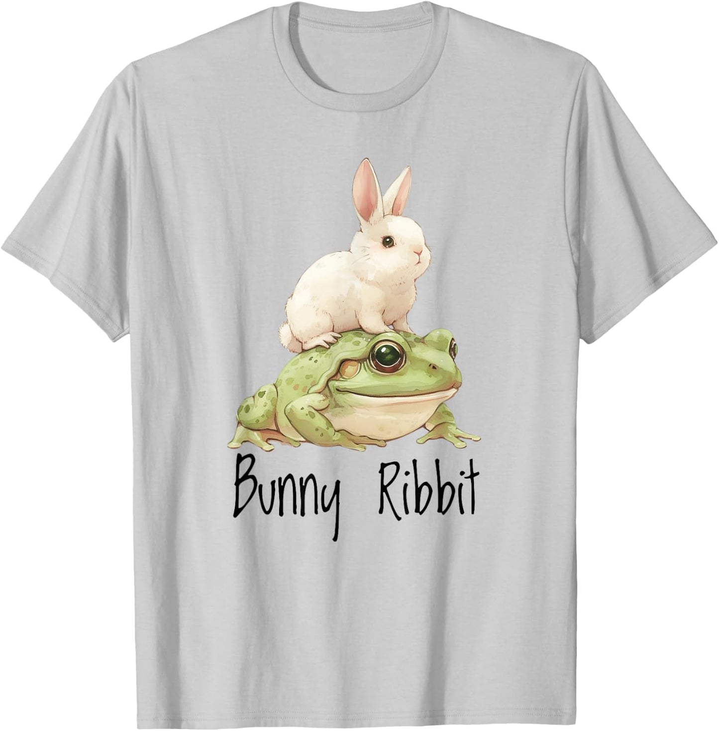 Bunny Rabbit Love Watercolor Folk Art Bunny Frog Lover T-Shirt - T-Shirt | Ash