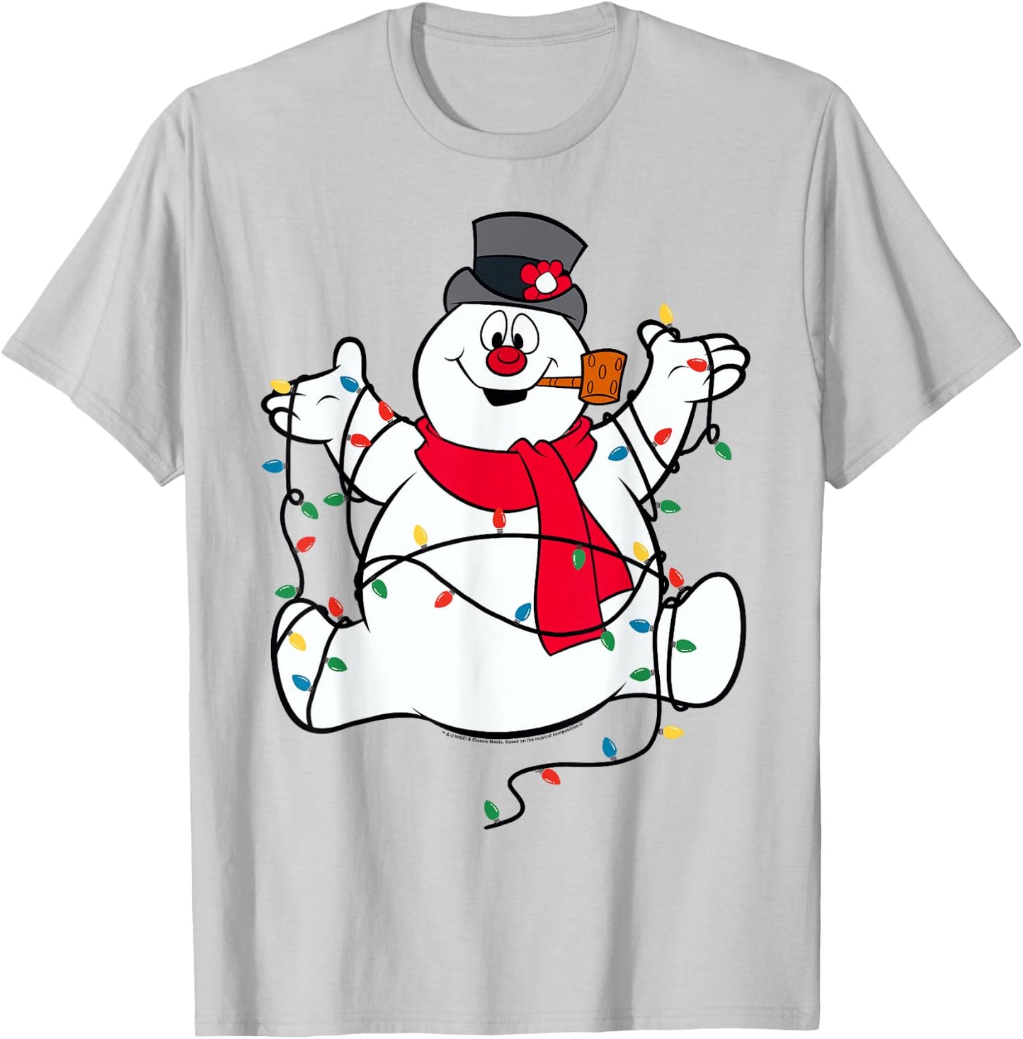 Frosty The Snowman Christmas Lights Portrait Short Sleeve T-Shirt - T-Shirt | Ash