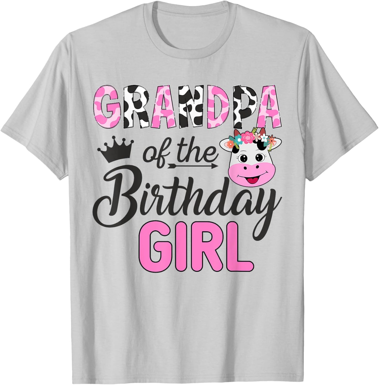 Grandpa of The Birthday Girl Farm Cow 1 St Birthday Girl T-Shirt - T-Shirt | Ash