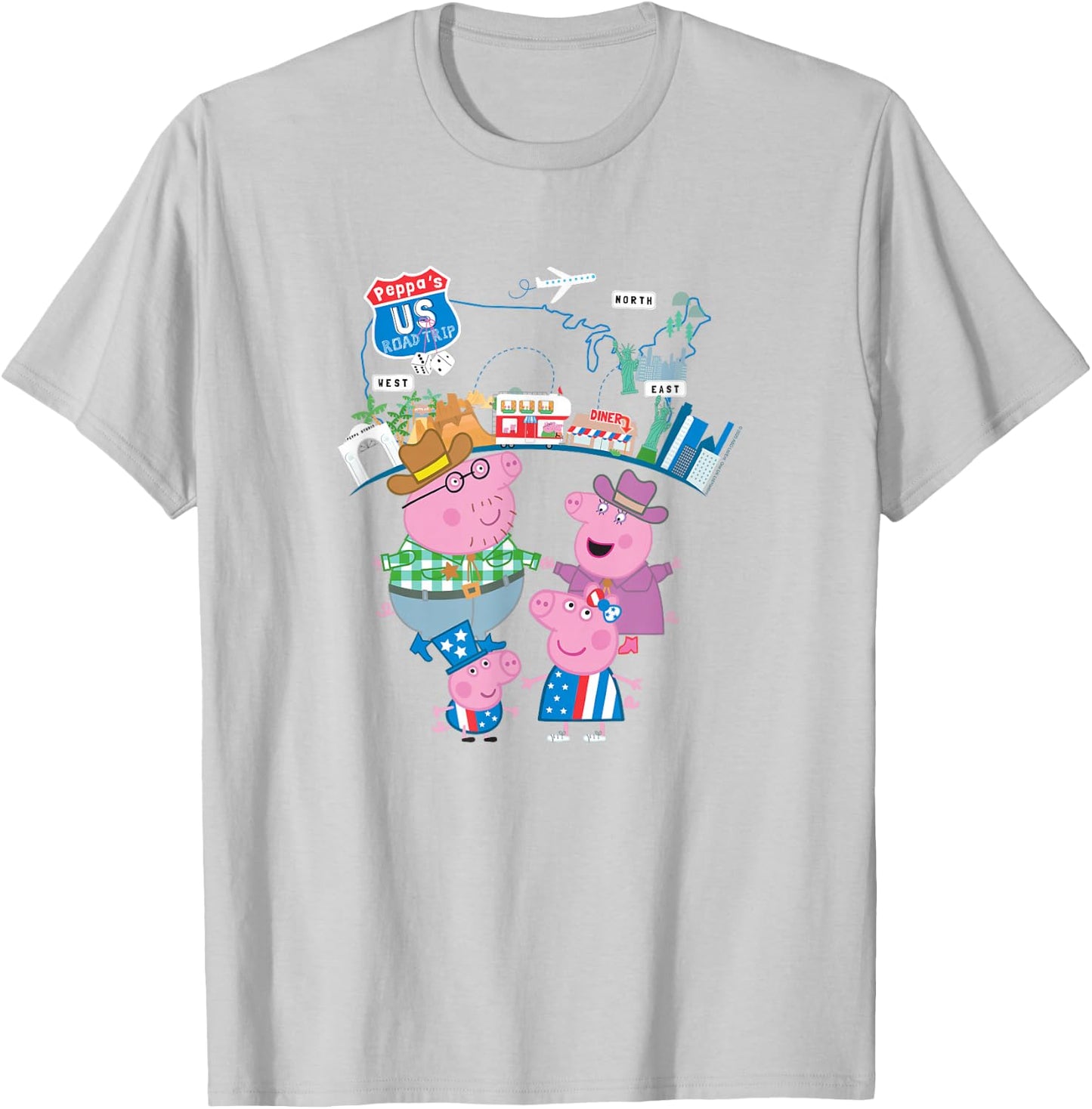 Peppa Pig Visits America US Road Trip T-Shirt - T-Shirt | Ash