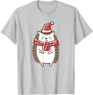 Cute Christmas Hedgehog Holiday T-Shirt - T-Shirt | Ash