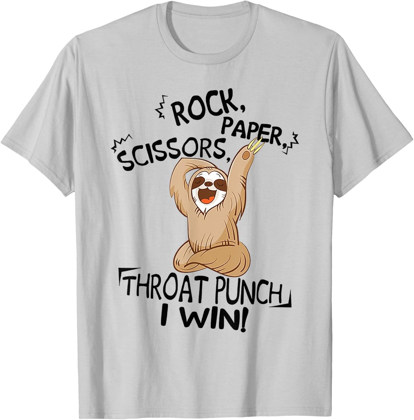 Funny Sloth Rock Paper Scissors Throat Punch I Win T-Shirt - T-Shirt | Ash