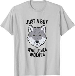 Funny Wolf Boy Just A Boy Who Loves Wolves T-Shirt - T-Shirt | Ash