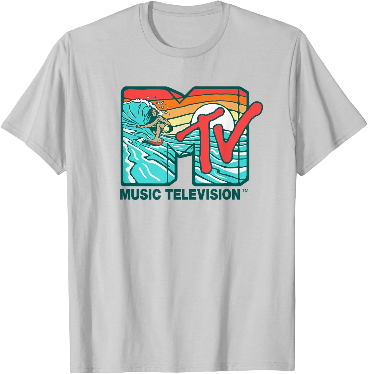 Mademark x MTV - MTV Catch a Wave MTV Surfer Logo Retro Graphic T-Shirt - T-Shirt | Ash