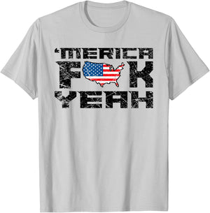 Merica FCK Yeah - 4th of July USA Funny Men T-Shirt - T-Shirt | Ash