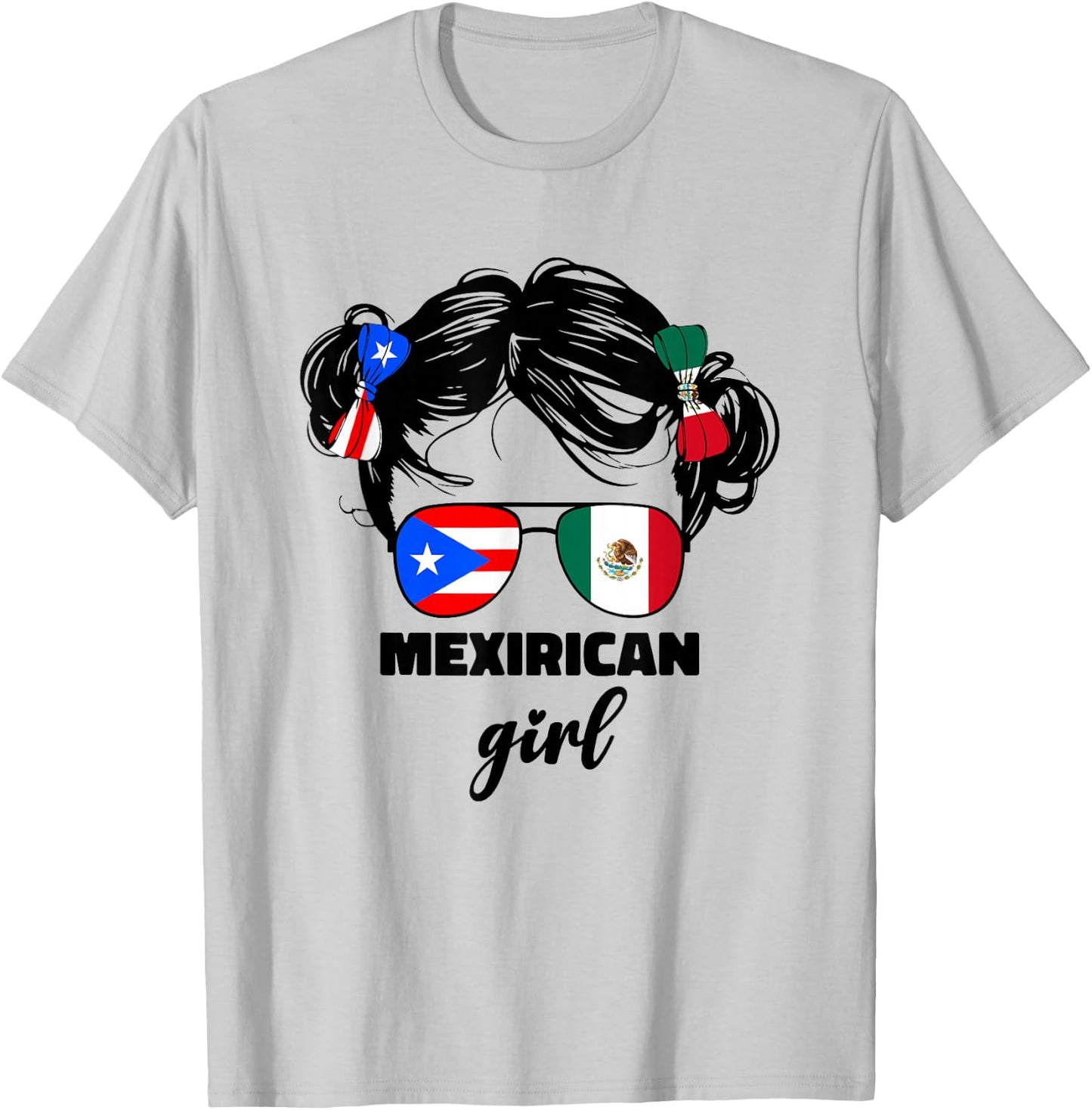 Mexirican Girl Kids Half Mexican and Puerto Rican Rico Flag T-Shirt - T-Shirt | Ash