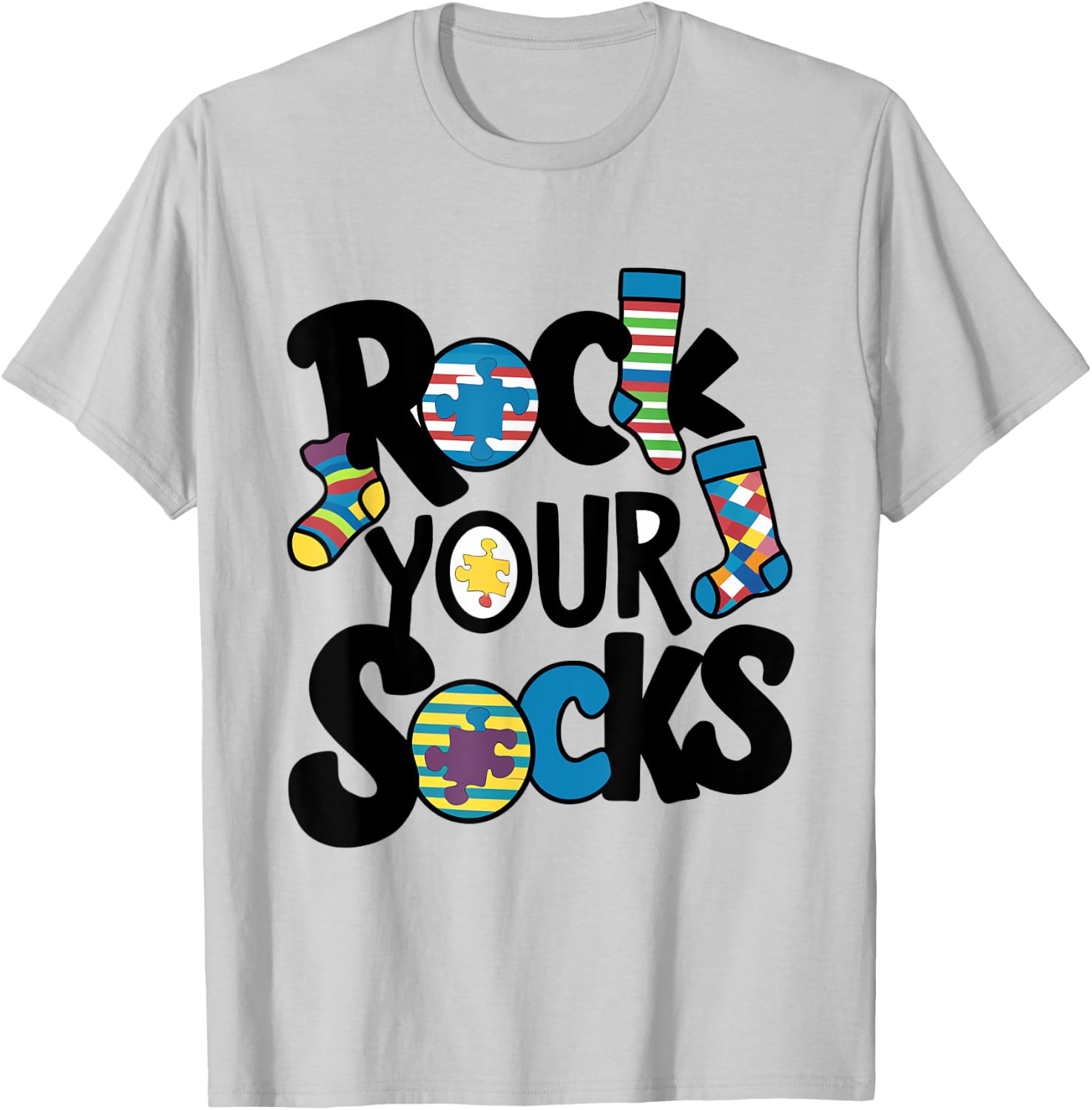 Rock Your Socks Autism Awareness T-Shirt - T-Shirt | Ash
