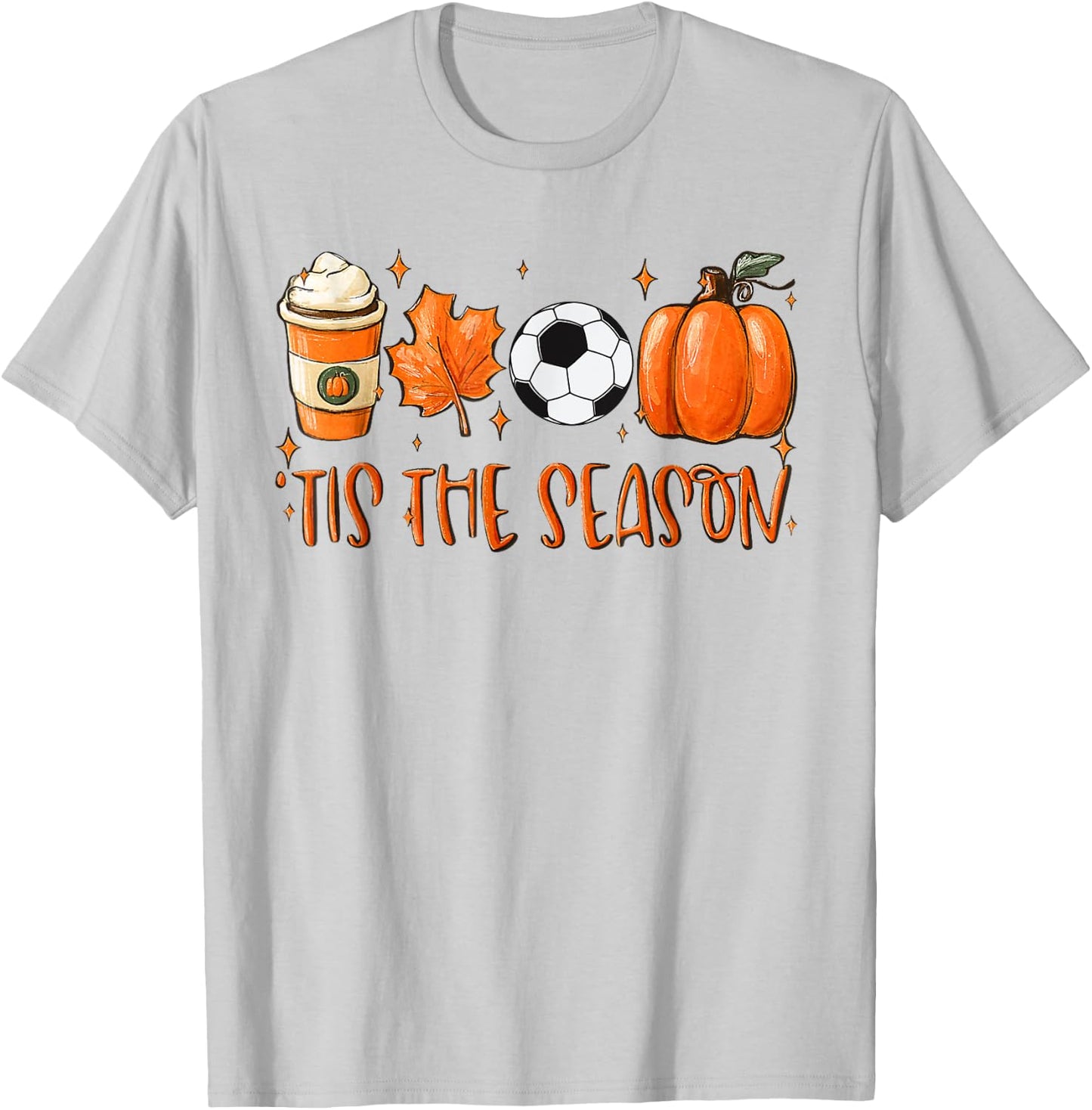 Tis The Season Pumpkin Leaf Latte Autumn Football T-Shirt - T-Shirt | Ash