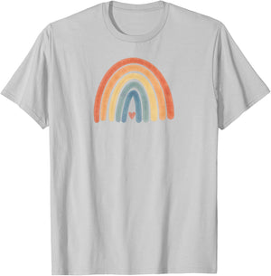 Boho Rainbow Heart Minimal Vintage Retro Stripes - Neutral T-Shirt - T-Shirt | Ash