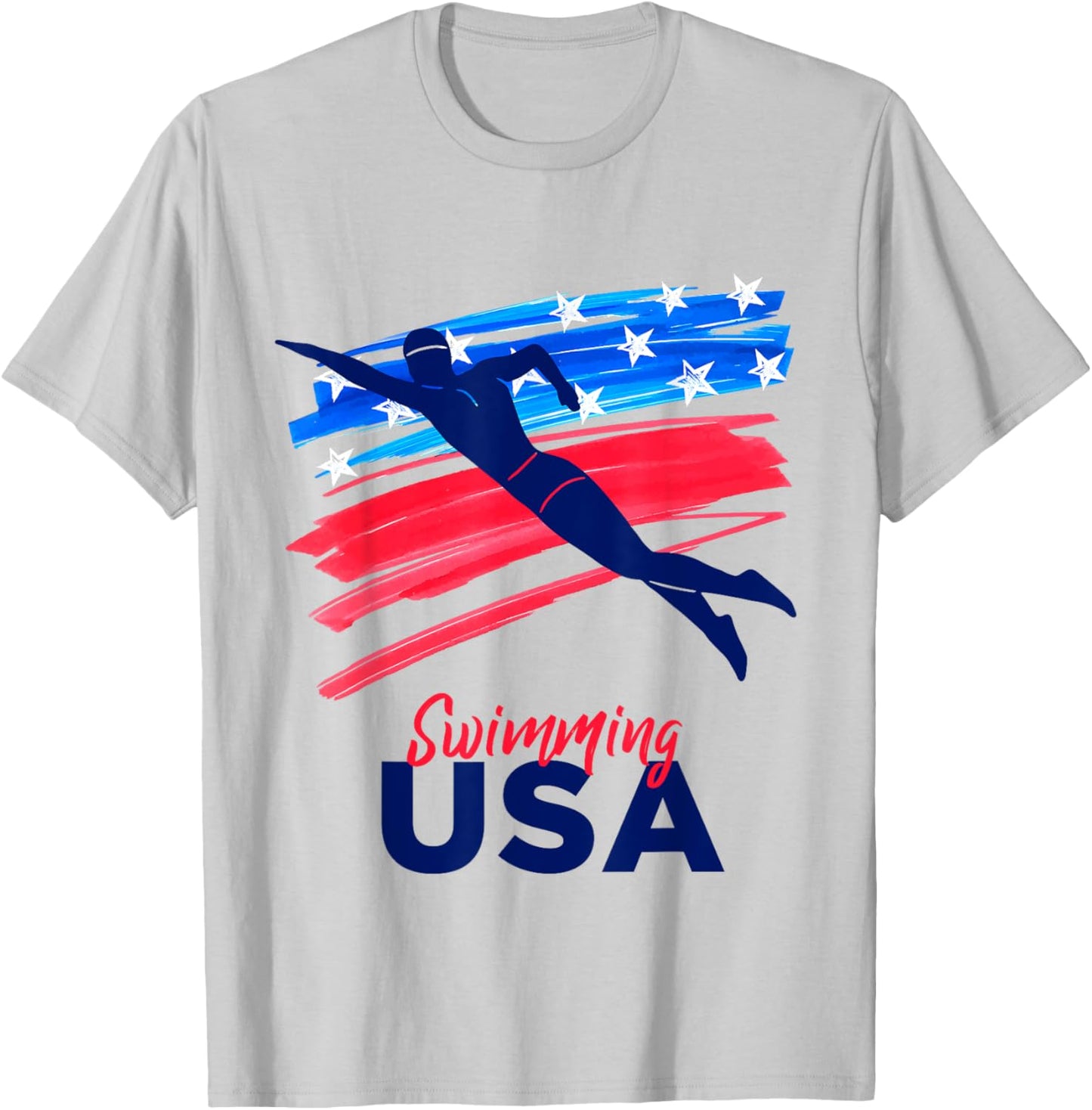 Swimming Support Team Flag USA Pool Swimmer American T-Shirt - T-Shirt | Ash