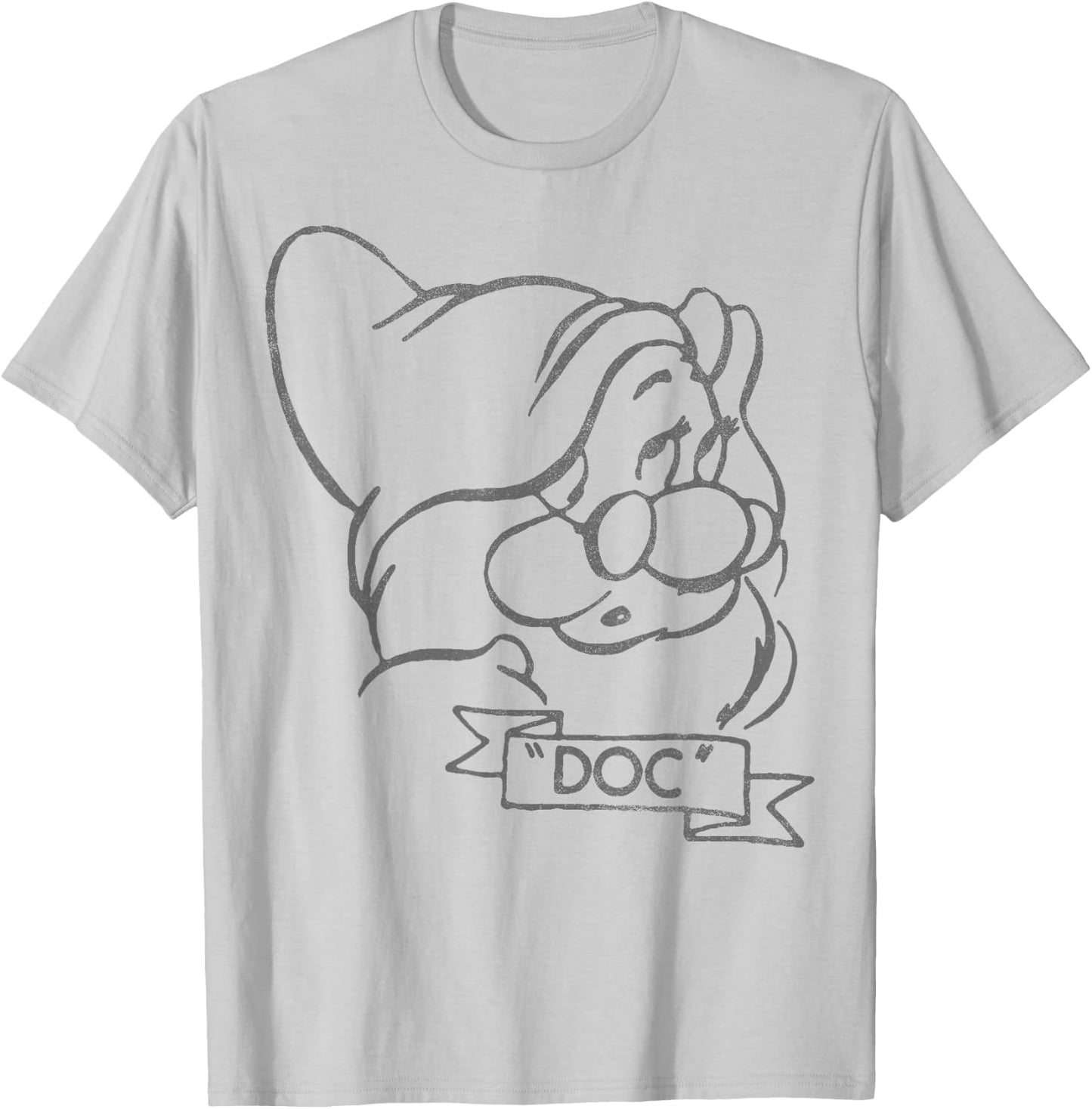 Disney Snow White Doc Line Art Big Face T-Shirt - T-Shirt | Ash