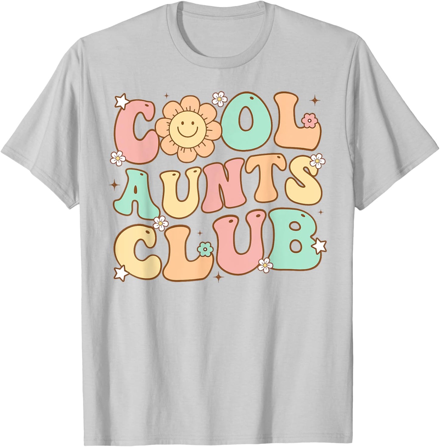 Groovy Retro Cool Aunts Club Auntie Daisy Smile Happy Face T-Shirt - T-Shirt | Ash