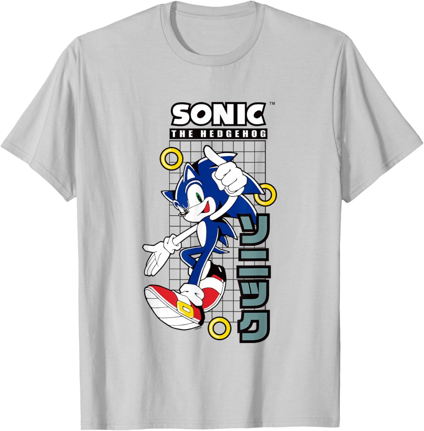 Sonic The Hedgehog Vintage Kanji Action Poster T-Shirt - T-Shirt | Ash