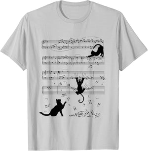 Cute Cats Playing With Sheet Music Teacher Music Society T-Shirt - T-Shirt | Ash