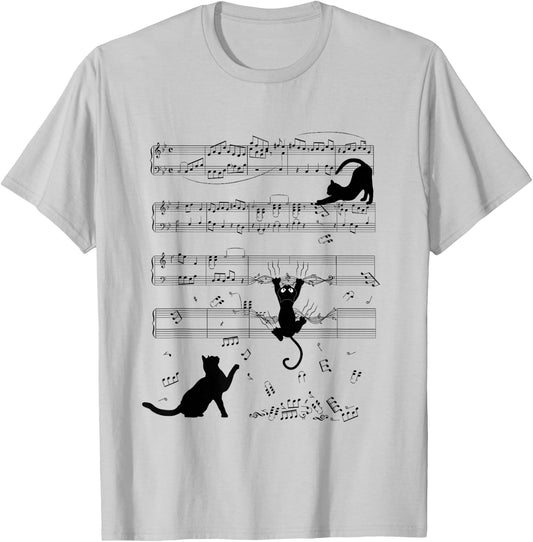 Cute Cats Playing With Sheet Music Teacher Music Society T-Shirt - T-Shirt | Ash