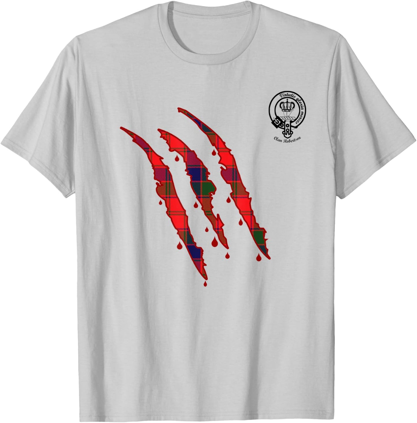 Clan Robertson Claw Marks Surname Tartan Crest T-Shirt - T-Shirt | Ash