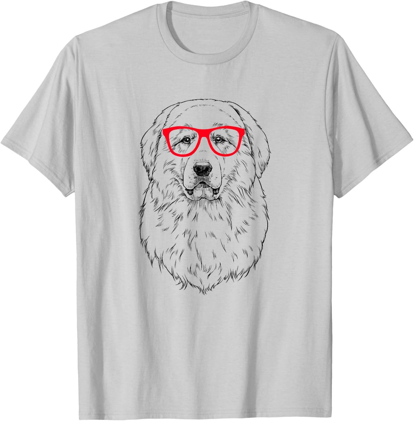 Great Pyrenees in Red Glasses Nerd PYR Dog Men Women Girls Kids T-Shirt - T-Shirt | Ash