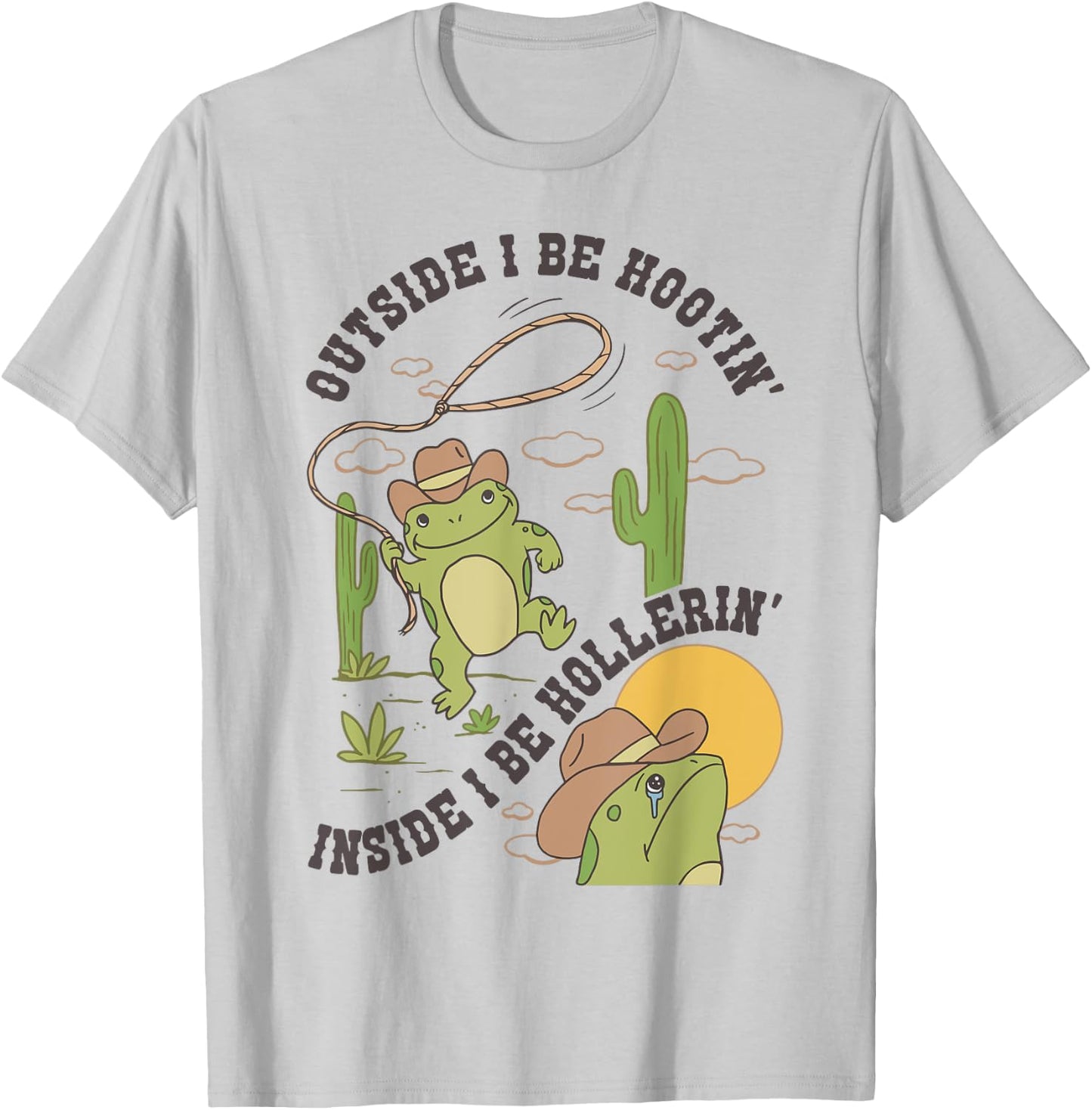 Frog Outside I Be Hootin Inside I Be Hollerin T-Shirt - T-Shirt | Ash