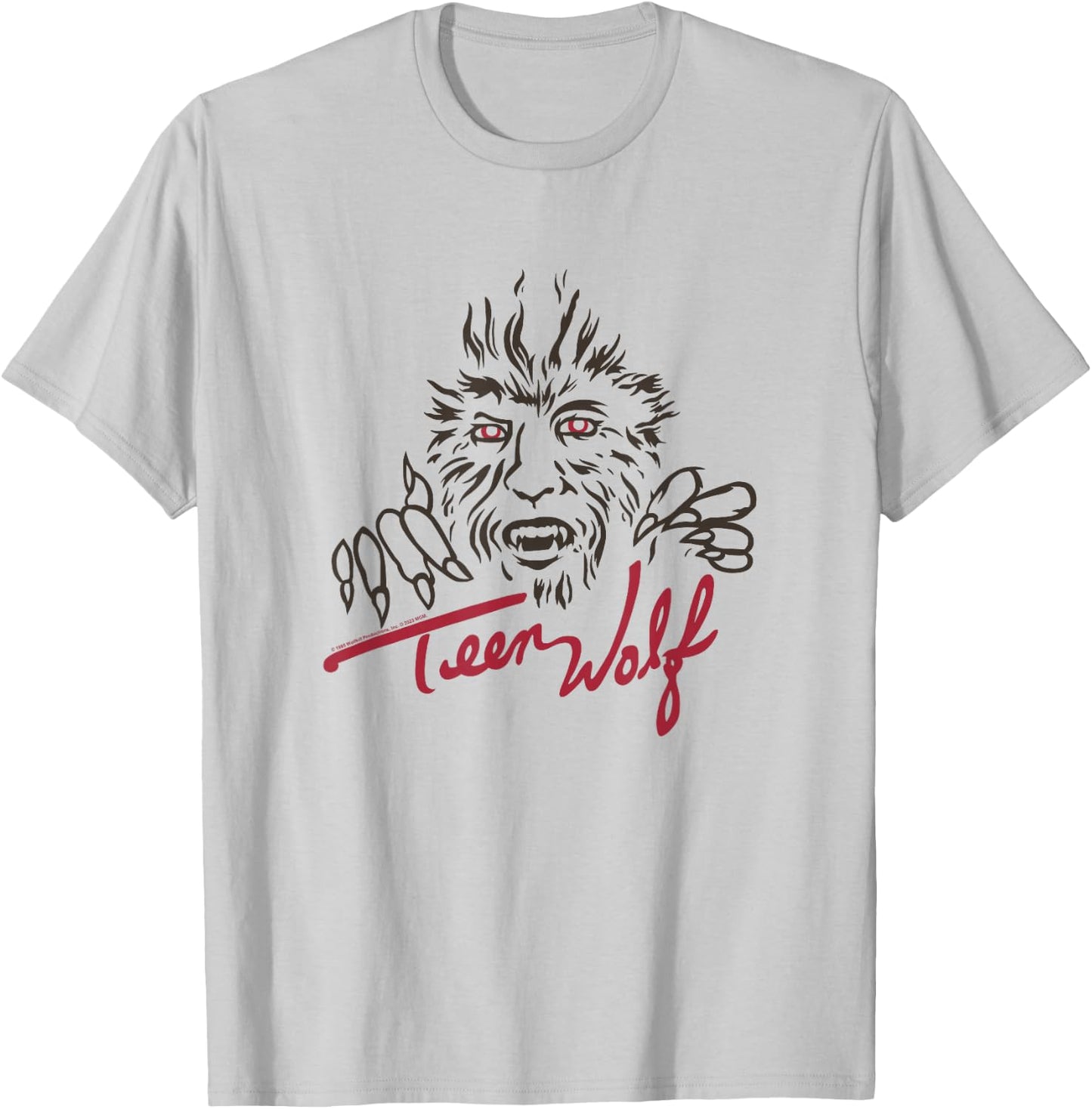 Teen Wolf Retro Vintage Eighties Werewolf Line Art Logo T-Shirt - T-Shirt | Ash
