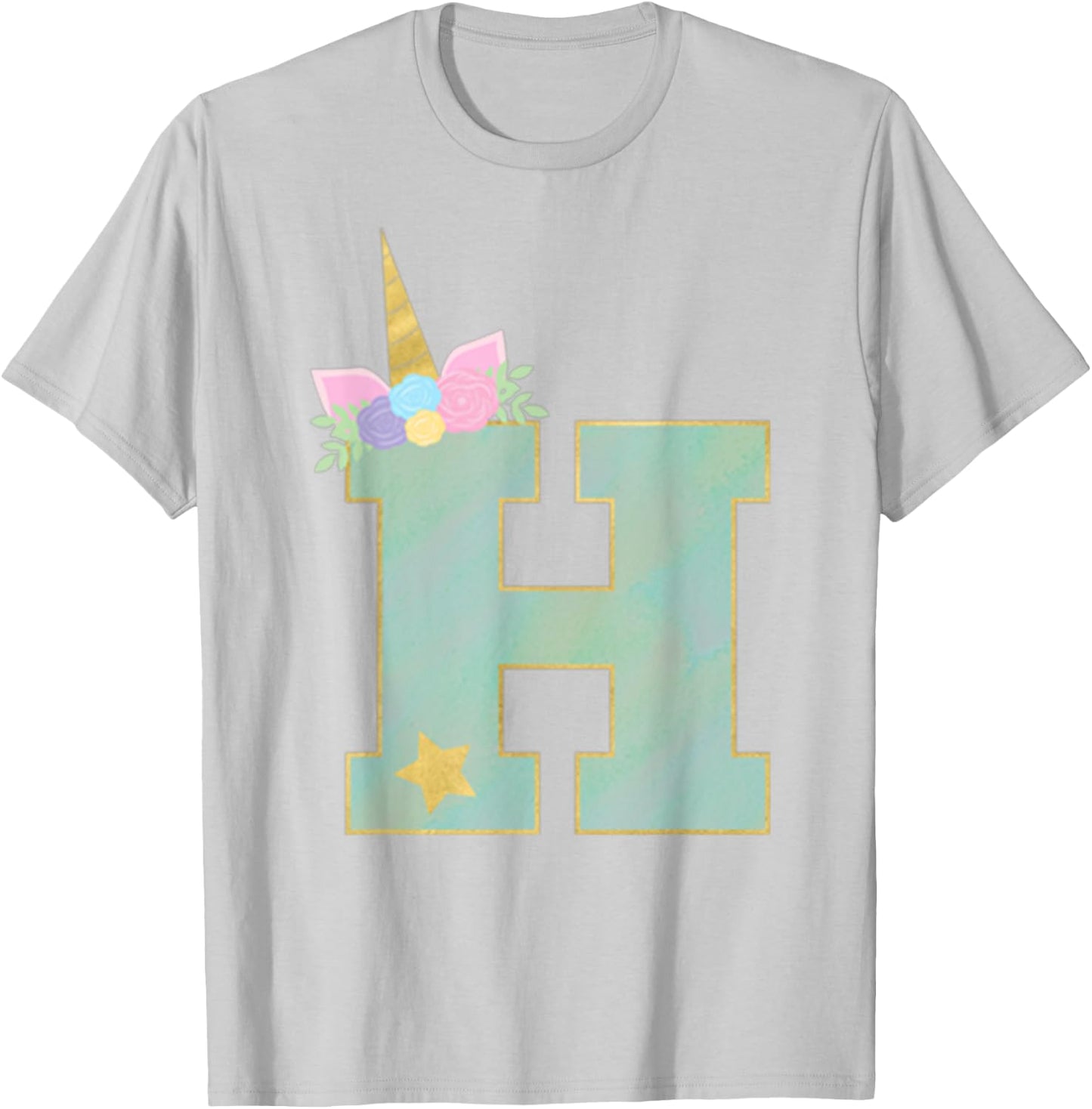 Initial Letter H Unicorn Monogram for Girls Unicorn Birthday T-Shirt - T-Shirt | Ash