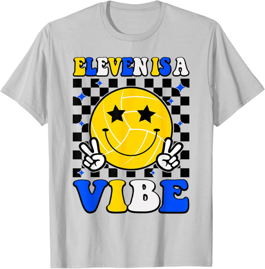 Eleven Is A Vibe 11th Birthday Volleyball 11 Years Old Girls T-Shirt - T-Shirt | Ash