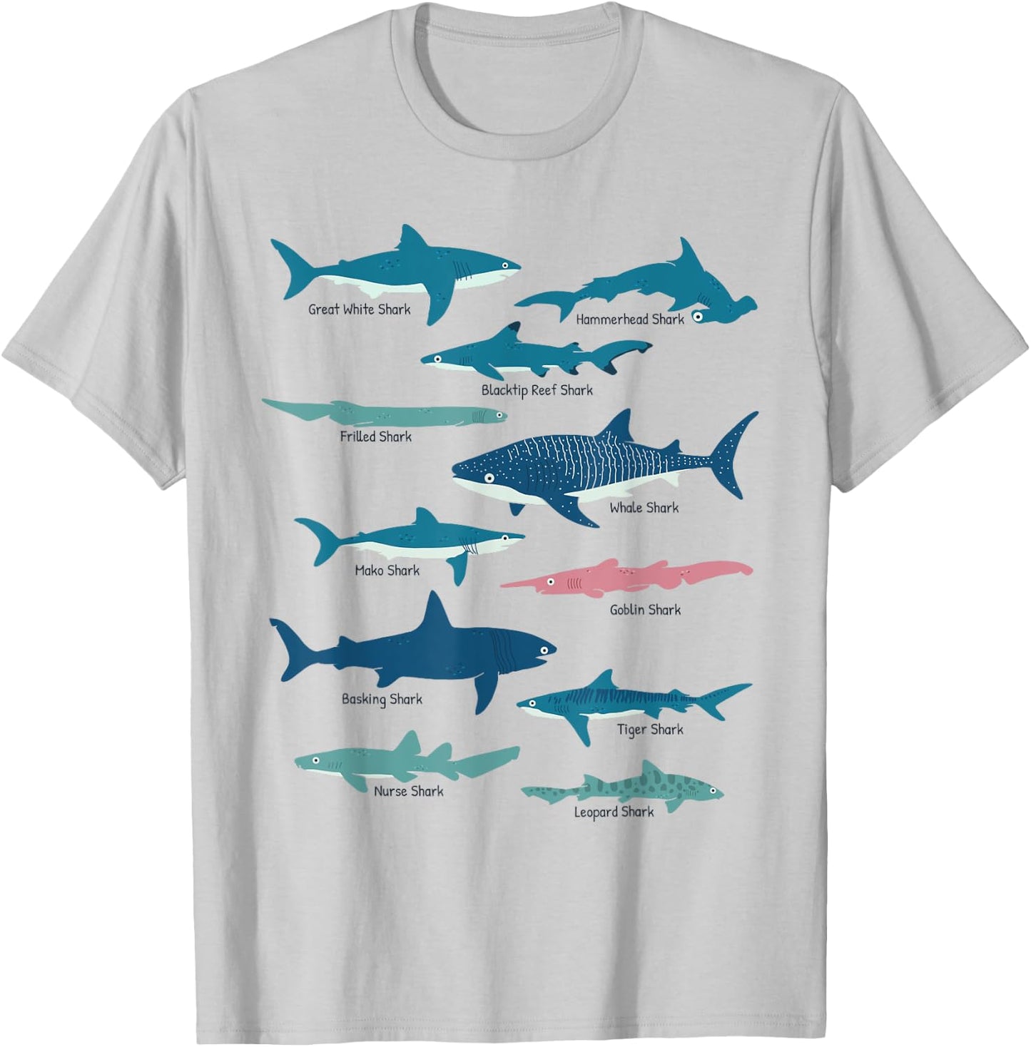 Types Of Sharks Educational Collection Marine Biologists T-Shirt - T-Shirt | Ash