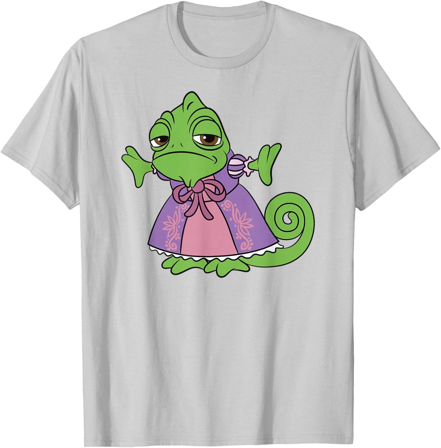 Disney Tangled Cute Pascal Dressed Up Big Chest Portrait T-Shirt - T-Shirt | Ash