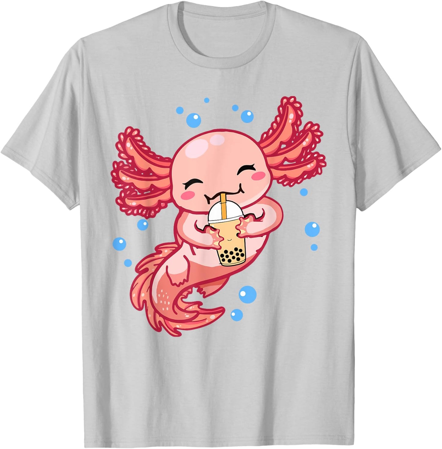 Cute Anime Axolotl Boba Bubble Tea Kids Girls Women Kawaii T-Shirt - T-Shirt | Ash