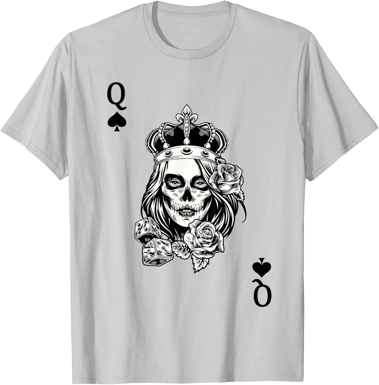 Couple Matching King And Queen of Spades 1/2 Skull Goth Punk T-Shirt - T-Shirt | Ash
