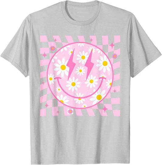 Happy Face Daisy Flower Shirt Preppy Aesthetic Smile Face T-Shirt - T-Shirt | Ash
