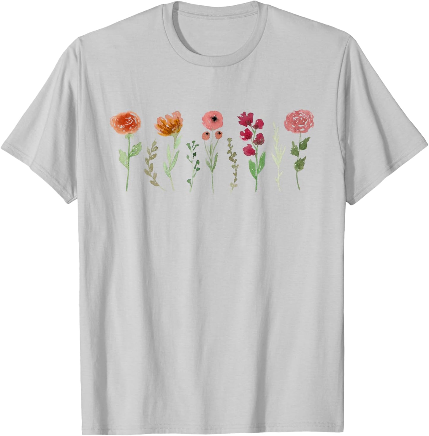Women's Vintage Flower Casual Boho WildFlower Graphic T-Shirt - T-Shirt | Ash
