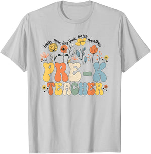 Pre-k Teacher Appreciation Teaching Wildflowers T-Shirt - T-Shirt | Ash
