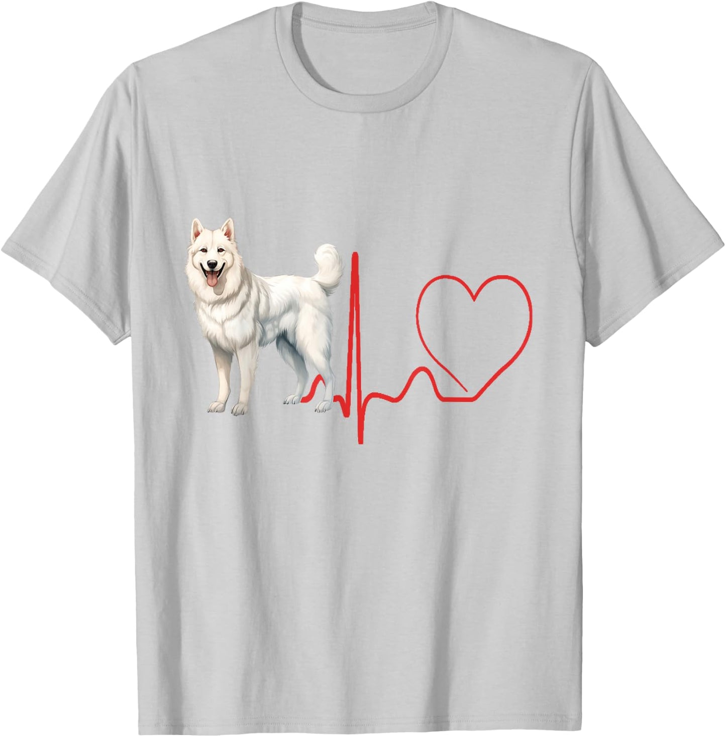 American White Shepherd Dog Heartbeat EKG Funny Dogs Lover T-Shirt - T-Shirt | Ash