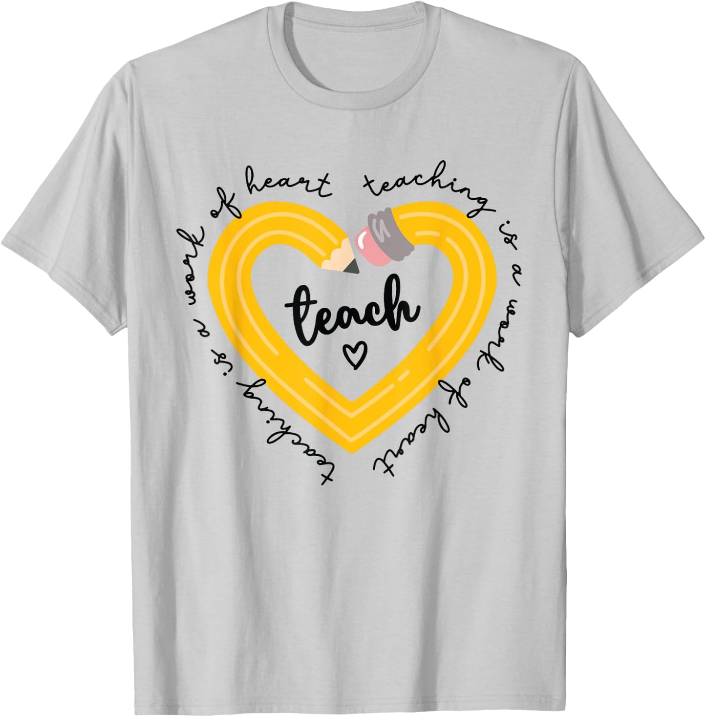 Pencil Retro Teaching Is A Work Of Heart Funny Teacher Life Men Women Kids T-Shirt - T-Shirt | Ash