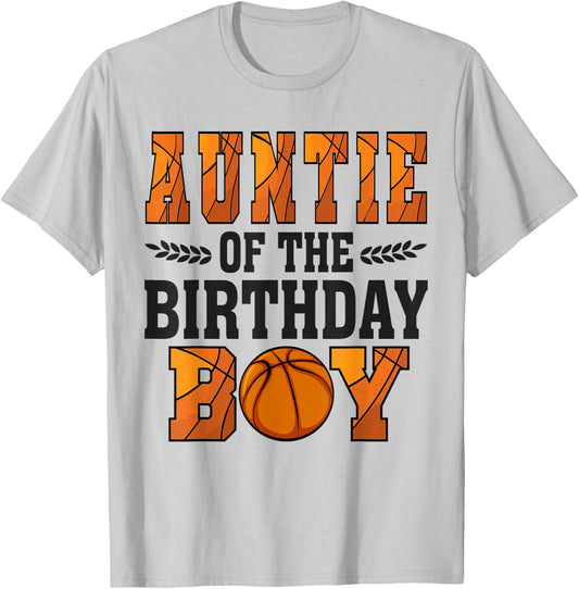 Auntie Of The Birthday Boy Basketball Aunt 1st Bday T-Shirt - T-Shirt | Ash