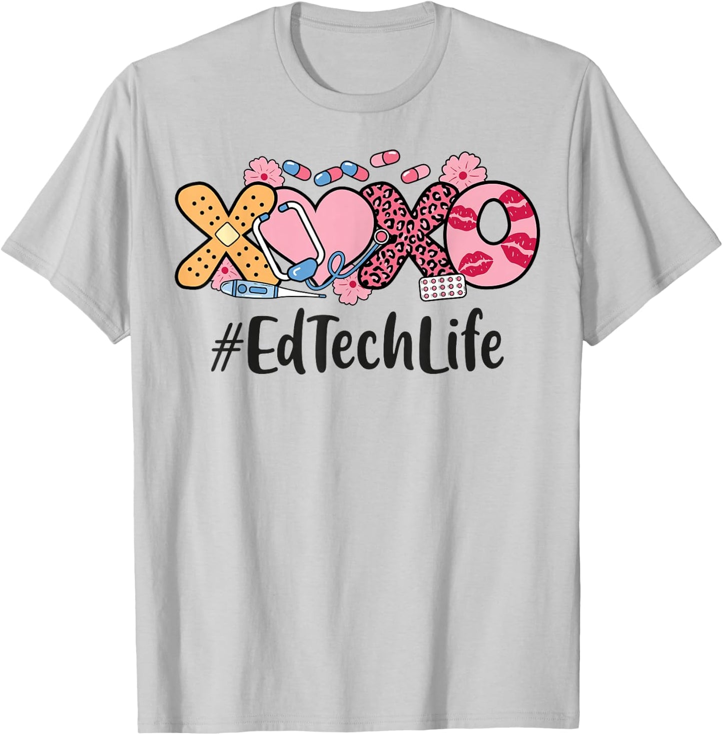 Ed Tech Valentines Day Women Heart Stethoscope Appreciation T-Shirt - T-Shirt | Ash