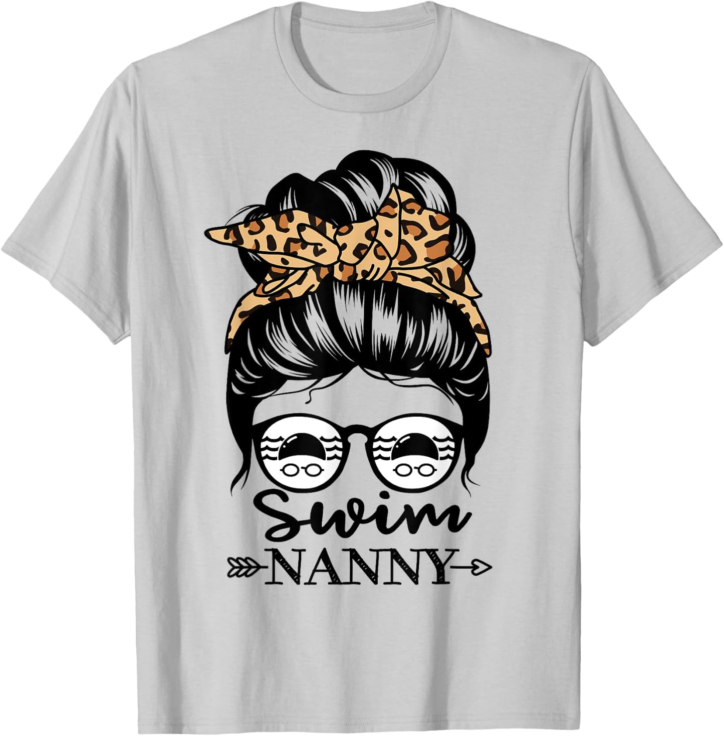 Swim Nanny Messy Bun Hair Funny Swimmer T-Shirt - T-Shirt | Ash
