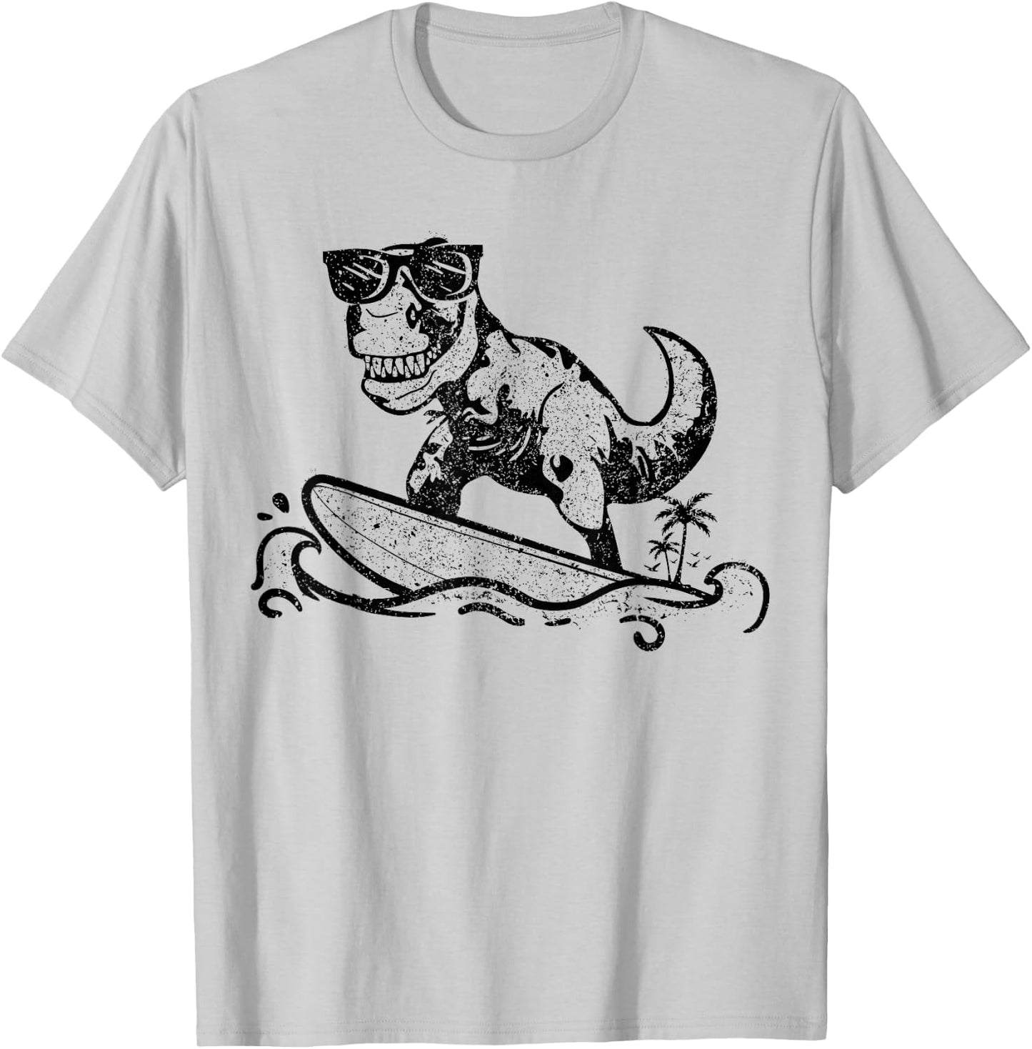 Funny Dinosaur Surfing Surf Surfer Hawaii T-Rex Dino Lover T-Shirt - T-Shirt | Ash