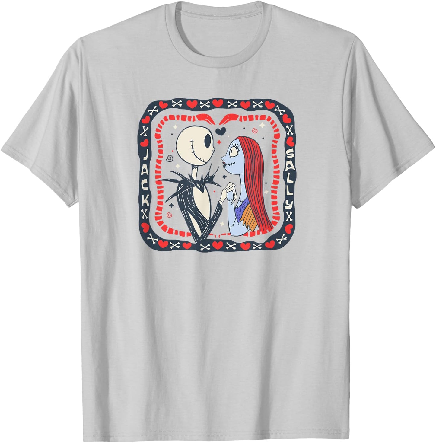 Amazon Essentials Nightmare Before Christmas Jack and Sally Valentine's Day T-Shirt - T-Shirt | Ash
