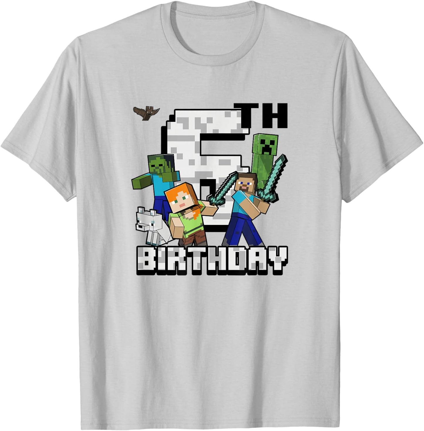 Minecraft Group Shot Happy 6th Birthday T-Shirt - T-Shirt | Ash