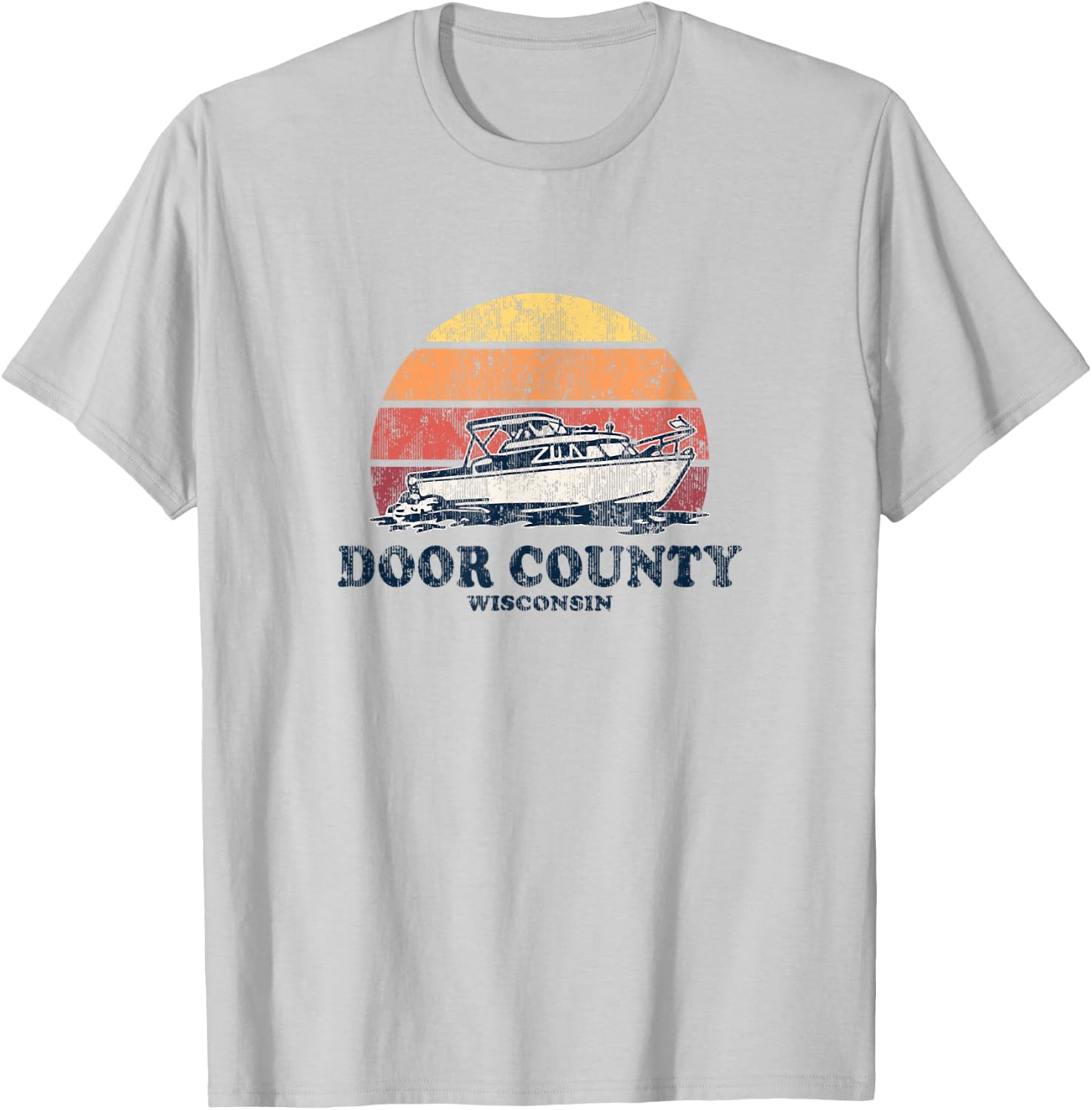 Door County WI Vintage Boating 70s Retro Boat Design T-Shirt - T-Shirt | Ash