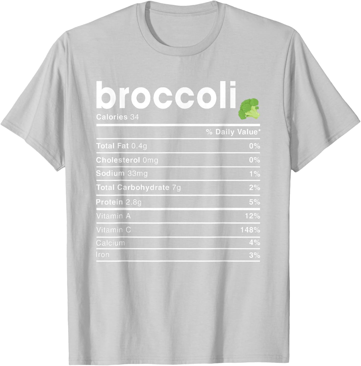Broccoli Nutrition Facts T-Shirt - T-Shirt | Ash