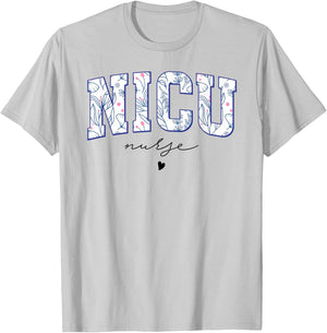Retro Floral NICU Nurse Neonatal Intensive Care Unit Women T-Shirt - T-Shirt | Ash