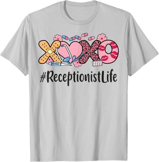 Receptionist Valentines Day Women Stethoscope Appreciation T-Shirt - T-Shirt | Ash