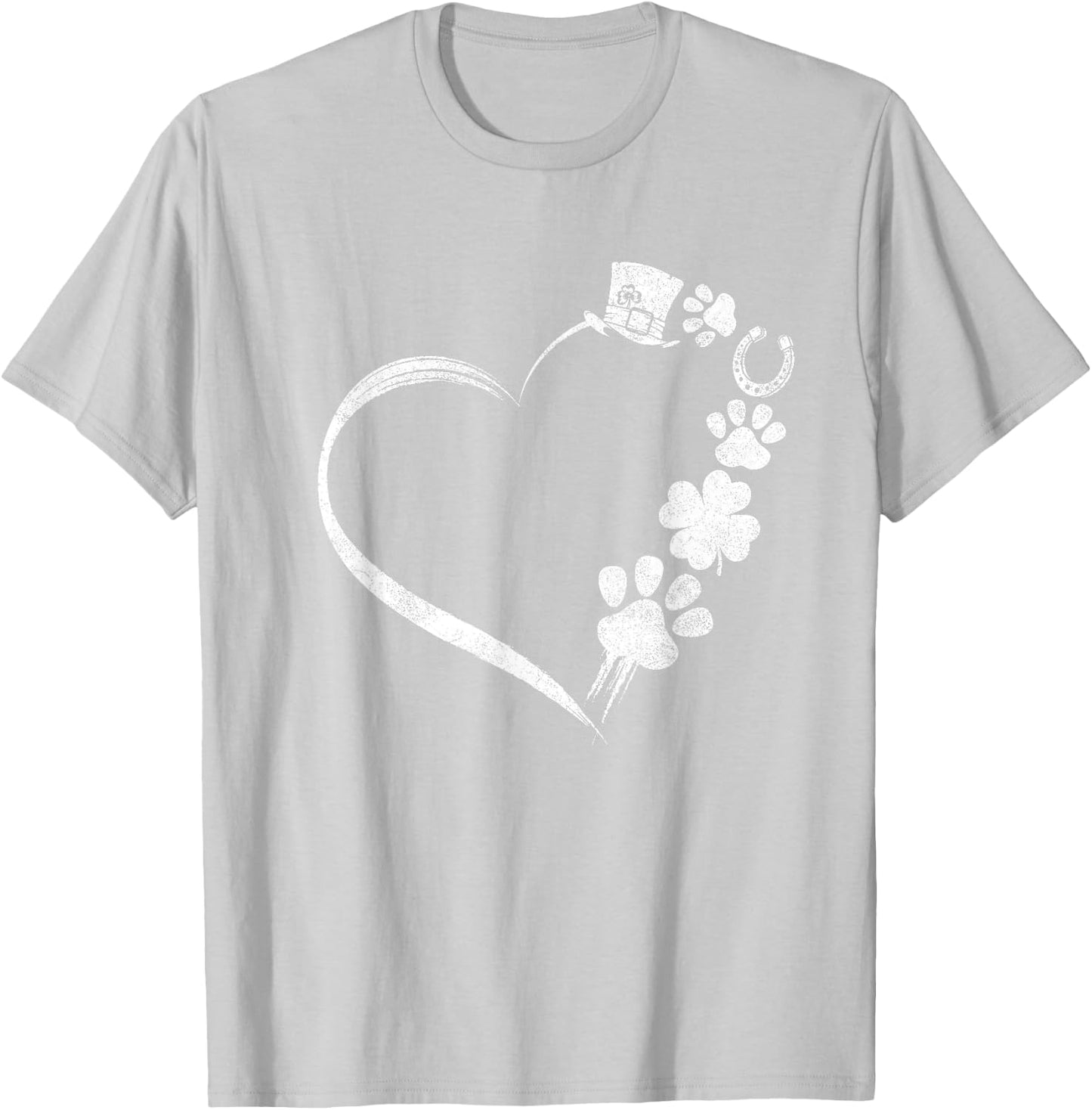 Cute Dogs Paw Shamrock Horseshoe Print Heart St Patricks Day T-Shirt - T-Shirt | Ash