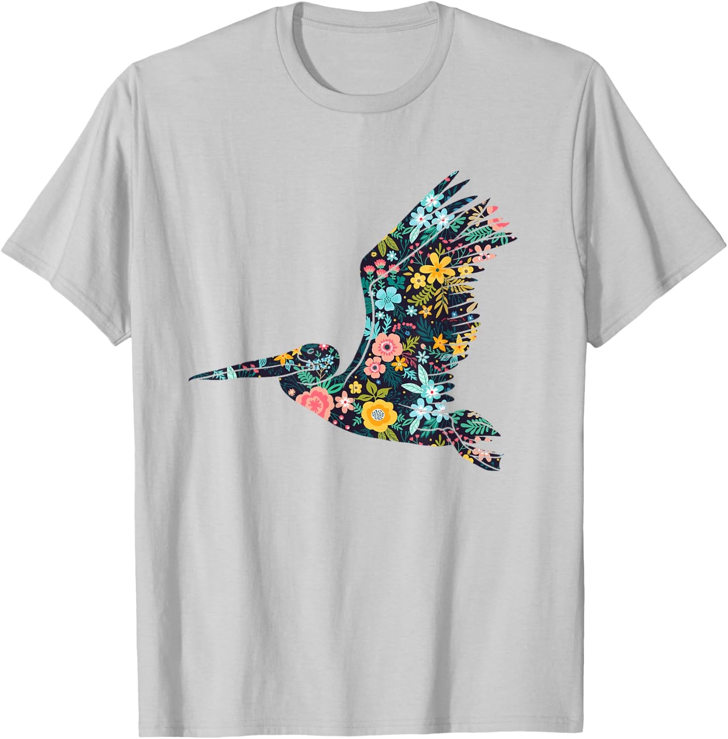 Floral Pelican Silhouette Girls Graphic T-Shirt - T-Shirt | Ash