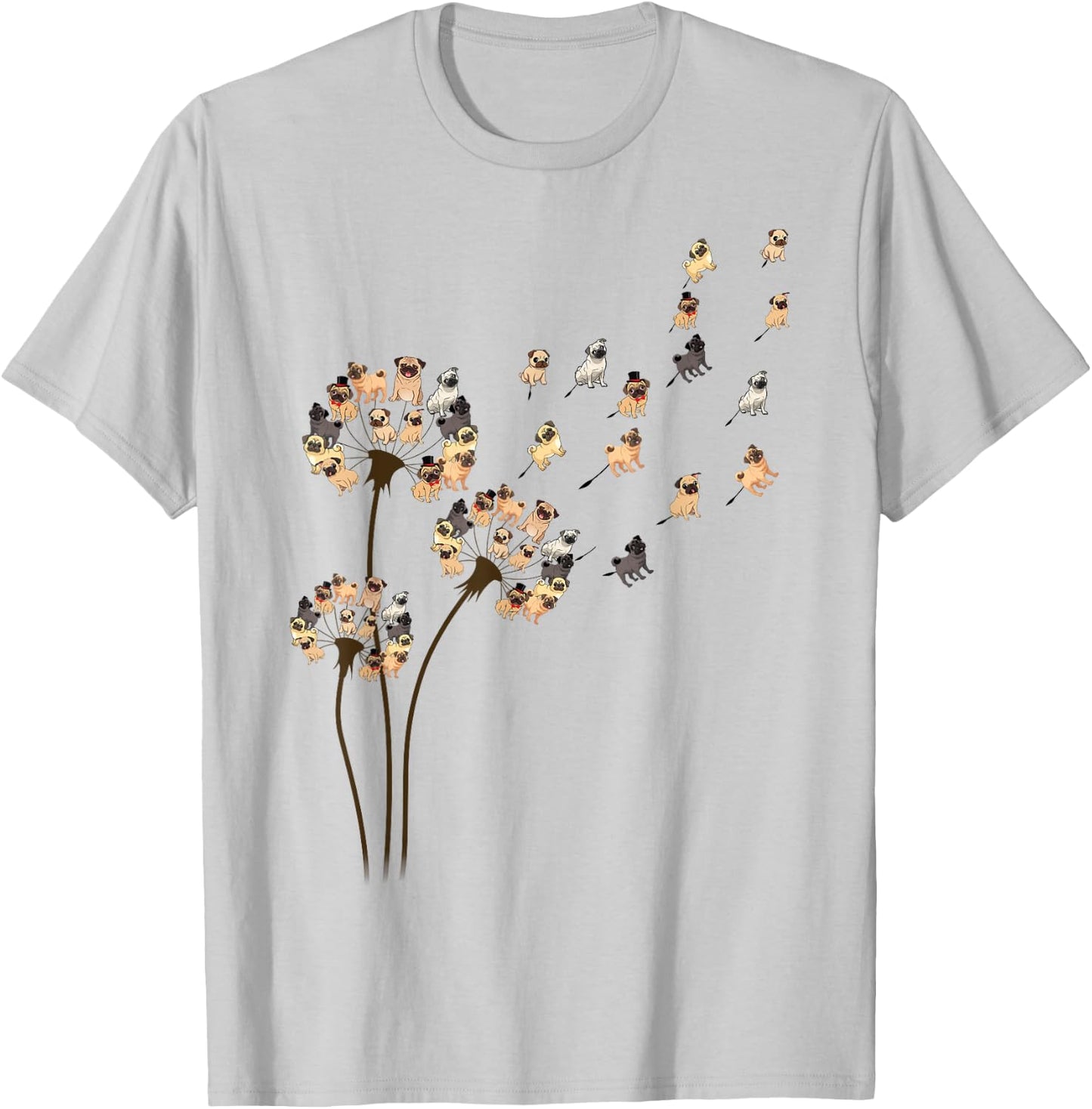 Flower Pug Dogs Dandelion Funny Animal Lovers Men Women Small T-Shirt - T-Shirt | Ash