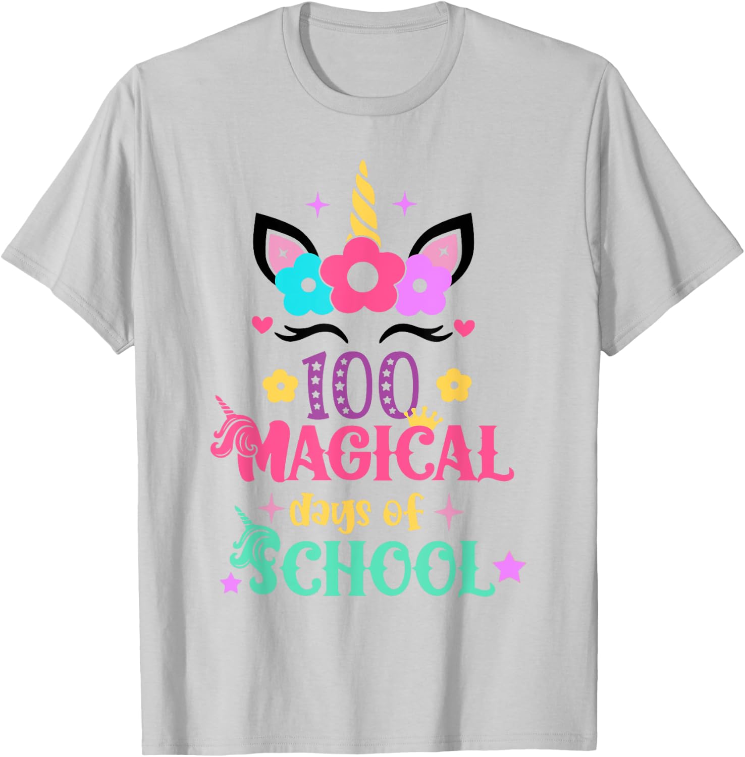 100th Day of School Unicorn 100 Magical Days Women Girls T-Shirt - T-Shirt | Ash