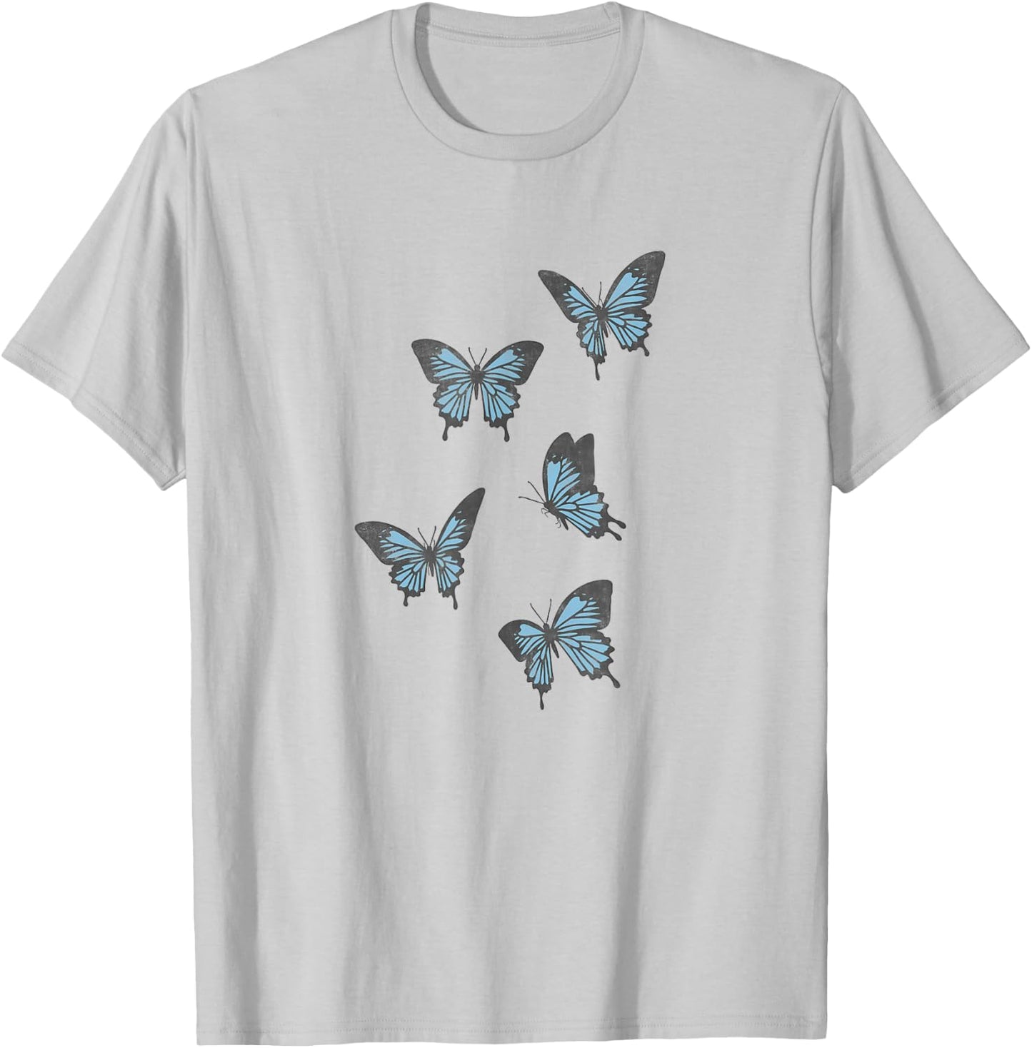 Fifth Sun Blue Butterflies Portraits T-Shirt - T-Shirt | Ash