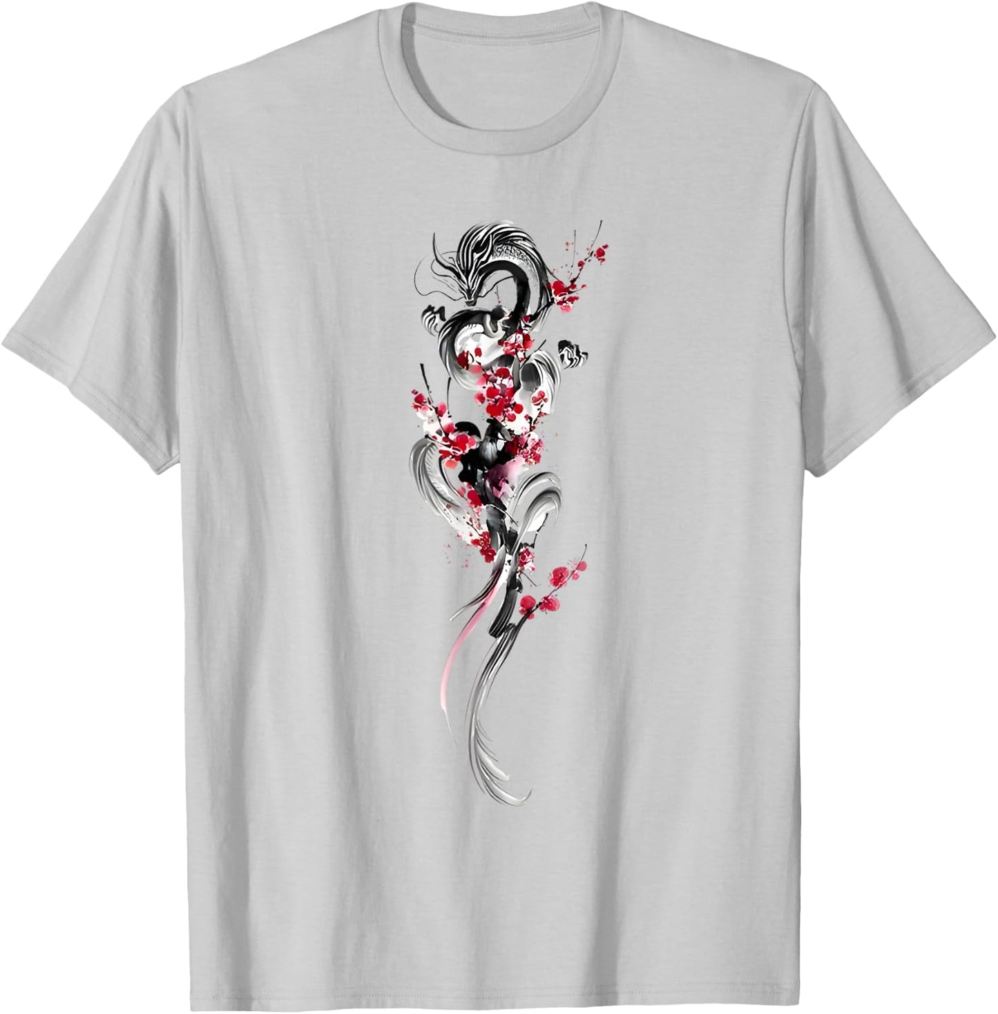 Cherry Blossom Japanese Dragon Asian Retro 80’s Style T-Shirt - T-Shirt | Ash